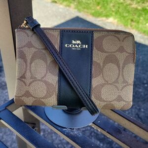 Coach Signature Brown and Black Wristlet